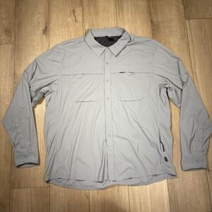Rei Co Op Mens Nylon Collar Long Sleeve Button Down Shirt Light Gray Size XL